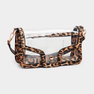 Leopard Transparent Clear Rectangle Bag Purse Shoulder Leather Casual SeeThrough